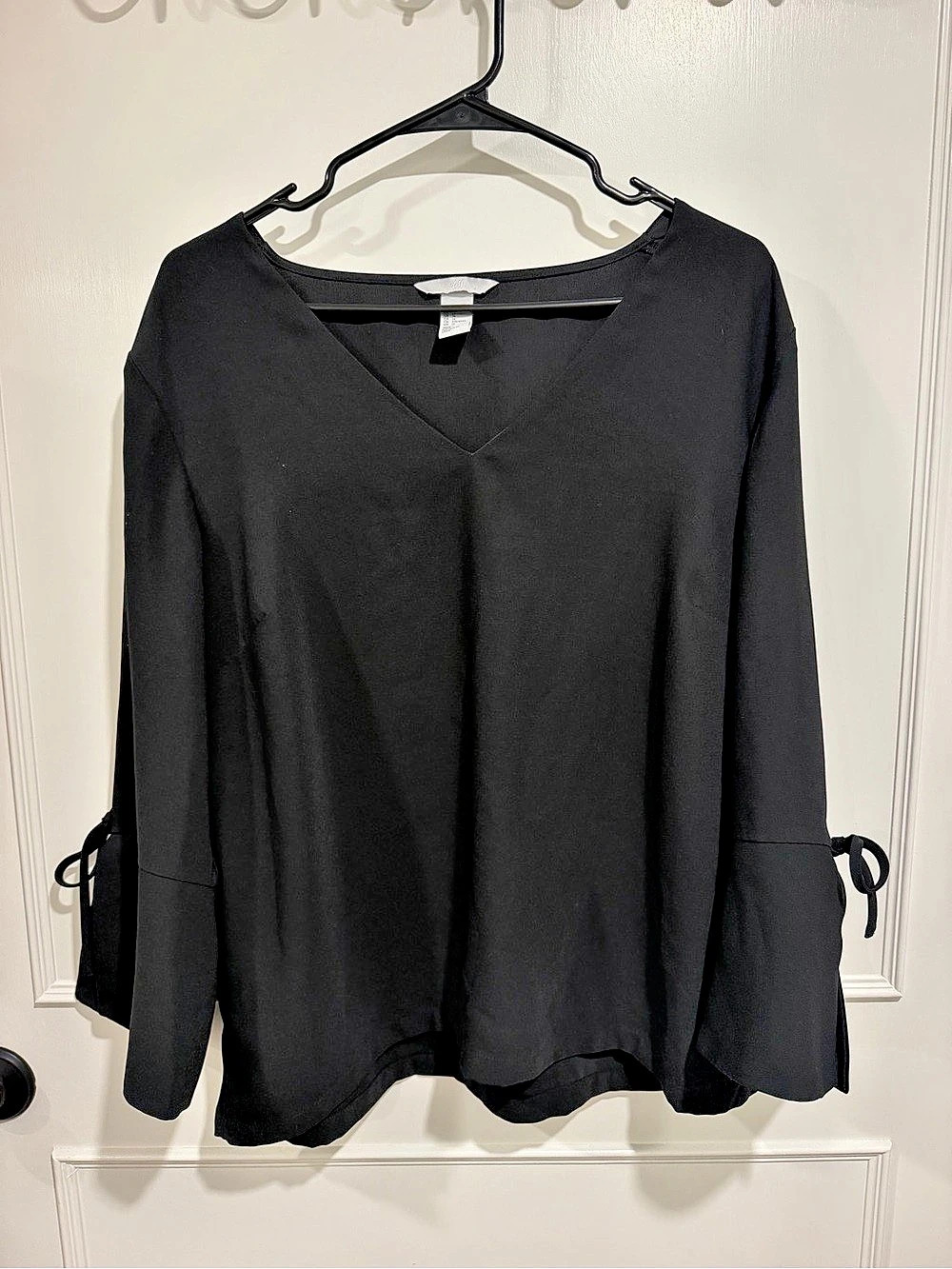 H&M Black Tie-Cuff Blouse - Size 14
